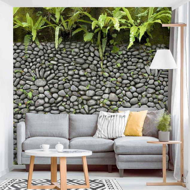 papel de parede para quarto de casal 3d Stone Wall With Plants