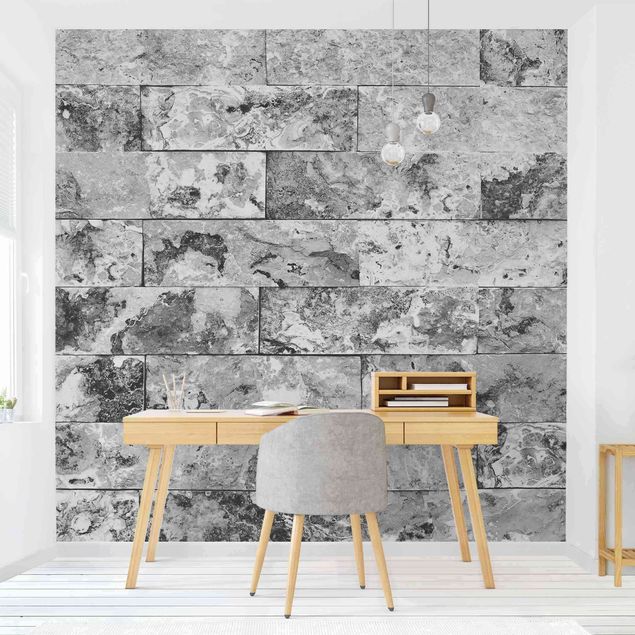 papel de parede pedra Stone Wall Natural Marble Grey