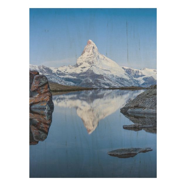 Quadros em madeira paisagens Stellisee Lake In Front Of The Matterhorn