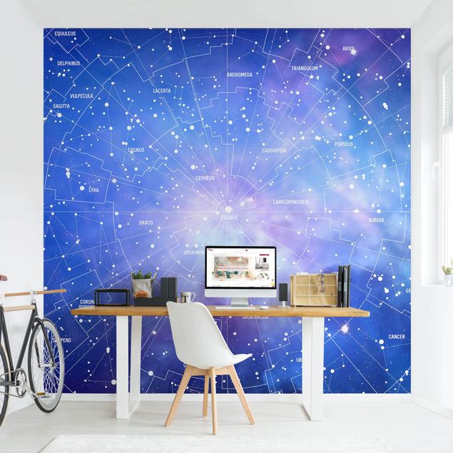 papel de parede para quarto de casal moderno Stelar Constellation Star Chart