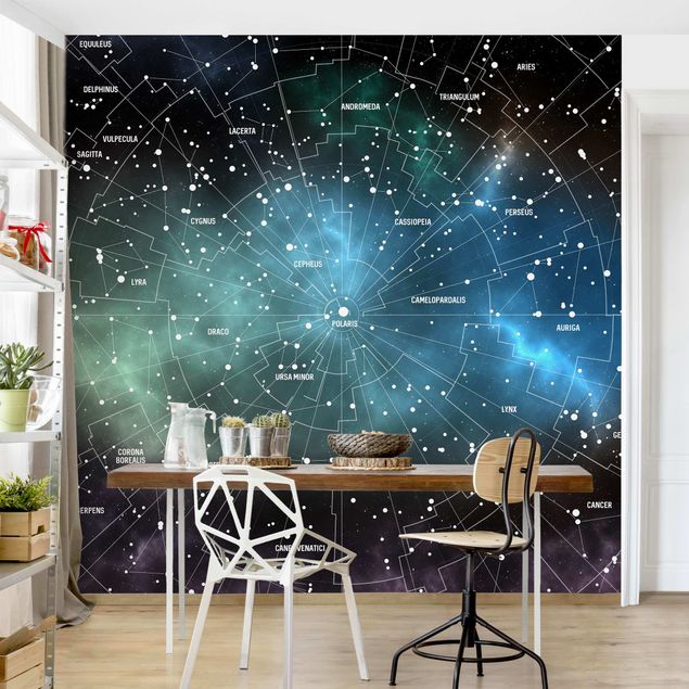 papel de parede para quarto de casal moderno Stellar Constellation Map Galactic Nebula
