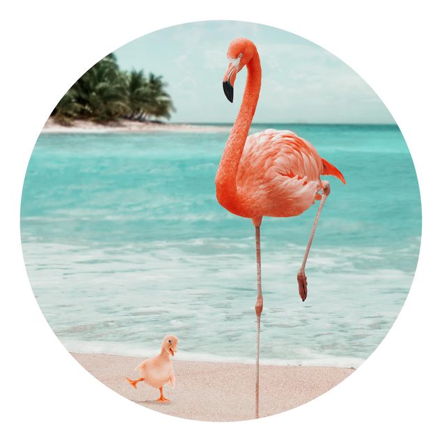 Papel de parede Caraíbas  Beach With Flamingo
