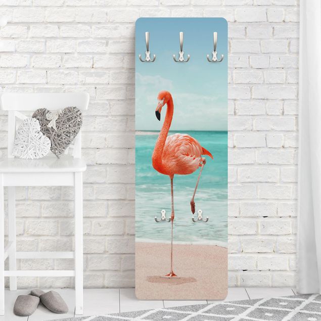 Cabides de parede praia Beach With Flamingo