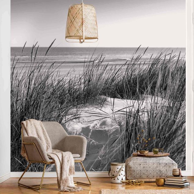 papel de parede para quarto de casal moderno Beach Dune At The Sea Black And White