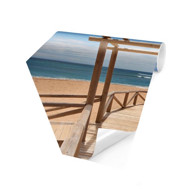 Papel de parede bege Boardwalk To The Ocean In Andalusia