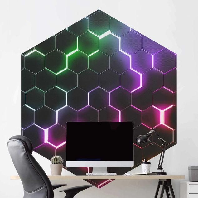 papel de paredes 3d Hexagonal Pattern With Neon Light
