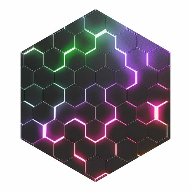 Papel de parede hexagonal Hexagonal Pattern With Neon Light