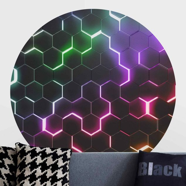 mural para parede Hexagonal Pattern With Neon Light