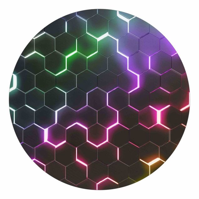 Papel de parede redondo Hexagonal Pattern With Neon Light