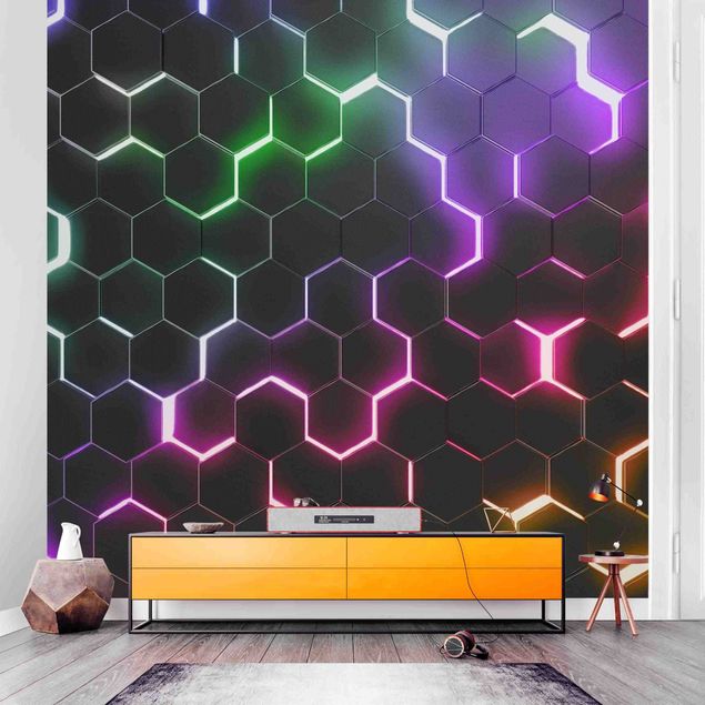 decoraçoes cozinha Hexagonal Pattern With Neon Light