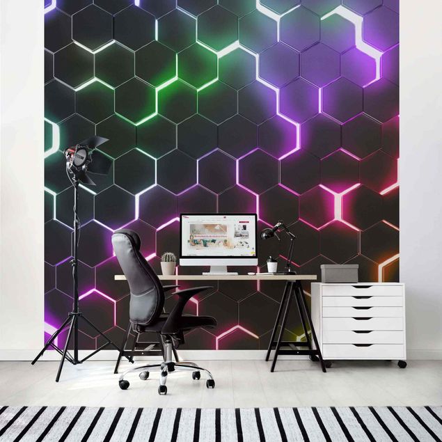 Papel de parede padrões Hexagonal Pattern With Neon Light