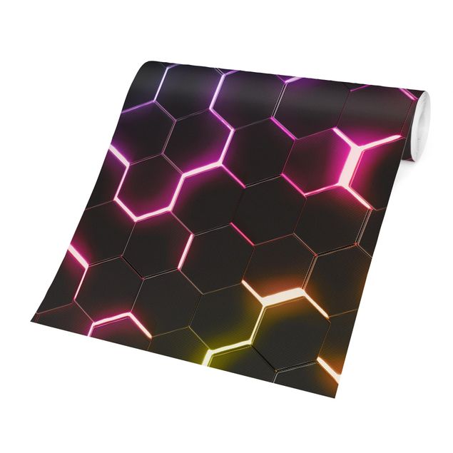 papel de parede moderno Hexagonal Pattern With Neon Light
