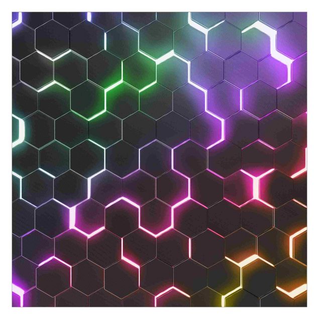Papel de parede preto Hexagonal Pattern With Neon Light