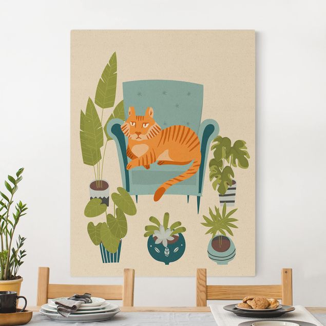 Telas decorativas gatos Domestic Tiger Illustration