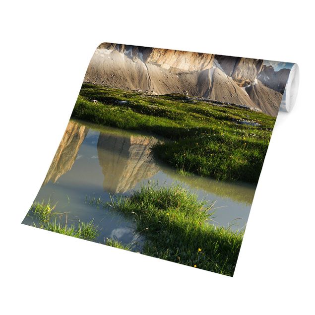 Papel de parede paisagens South Tyrolean Zinnen And Water Reflection