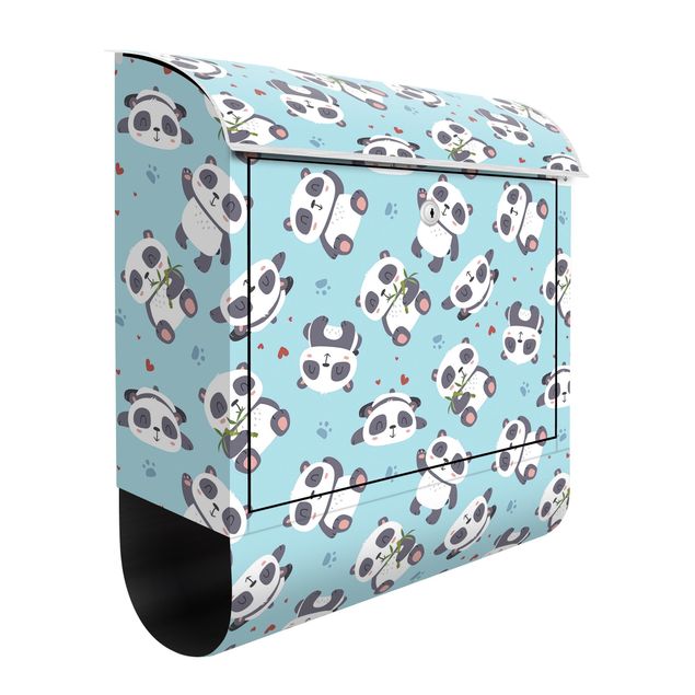 Caixas de correio animais Cute Panda With Paw Prints And Hearts Pastel Blue