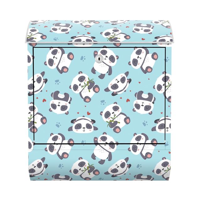 Caixas de correio em azul Cute Panda With Paw Prints And Hearts Pastel Blue
