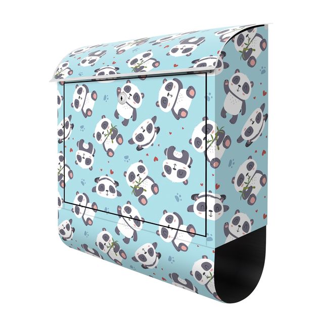 caixa de correio para muro Cute Panda With Paw Prints And Hearts Pastel Blue