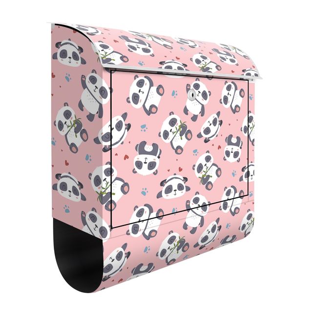 Caixas de correio animais Cute Panda With Paw Prints And Hearts Pastel Pink