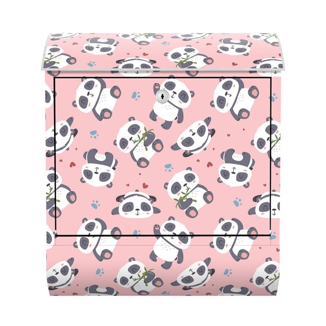 Caixas de correio em rosa Cute Panda With Paw Prints And Hearts Pastel Pink