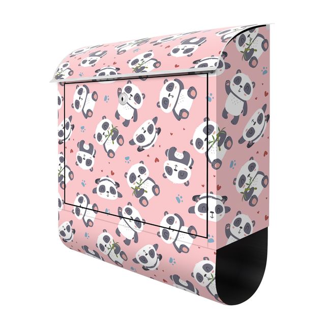 caixas de correio Cute Panda With Paw Prints And Hearts Pastel Pink