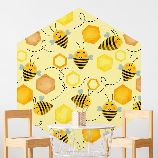 decoração para quartos infantis Sweet Honey With Bees Illustration