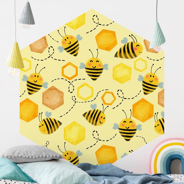 Papel de parede padrões Sweet Honey With Bees Illustration