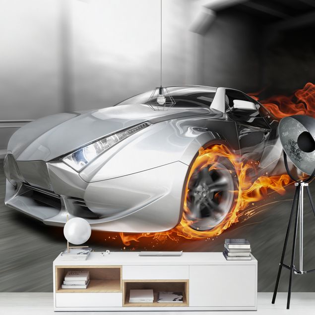Papel de parede 3D Supercar In Flames