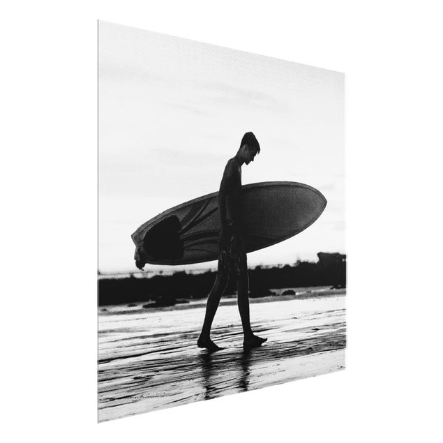 Quadros em vidro praia Shadow Surfer Boy In Profile