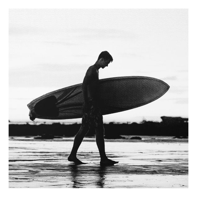 Quadros em vidro em preto e branco Shadow Surfer Boy In Profile