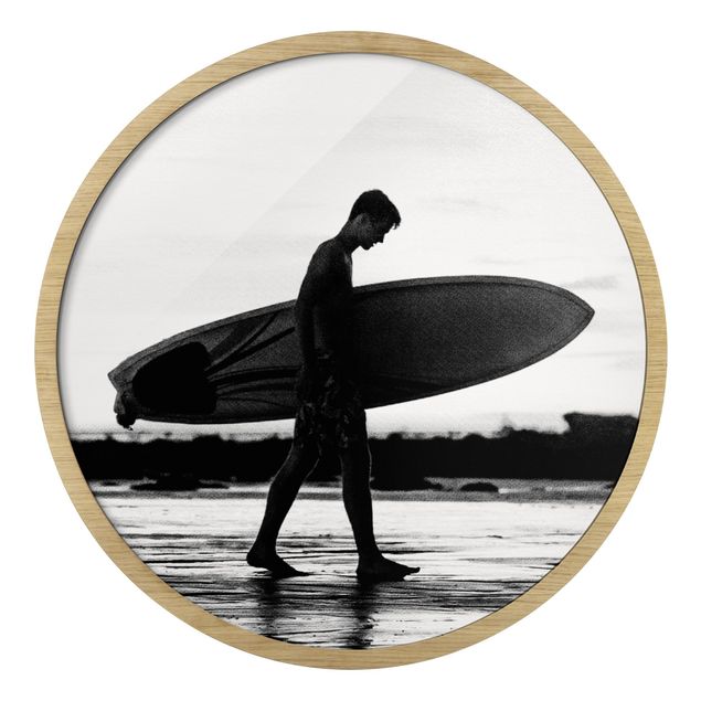 Quadros com moldura em preto e branco Shadow Surfer Boy In Profile