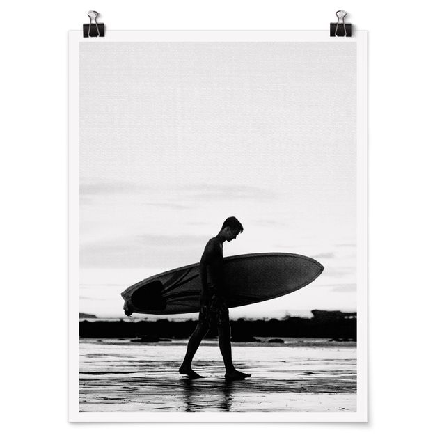 poster preto e branco Shadow Surfer Boy In Profile