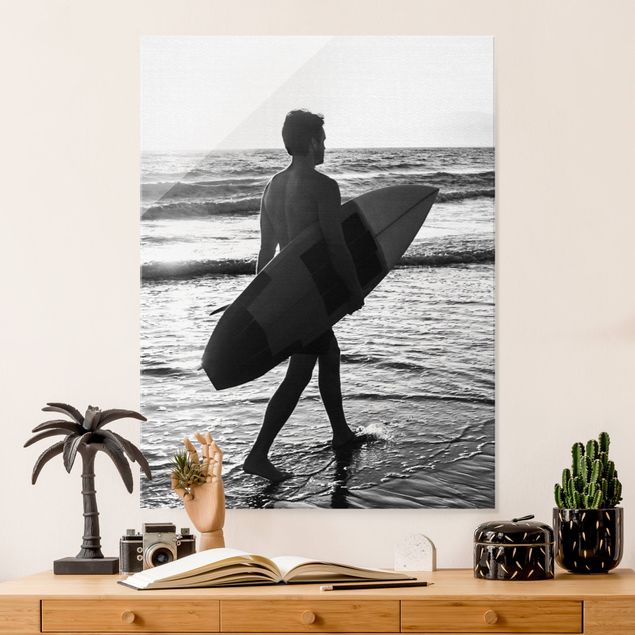 Quadros em vidro pôr-do-sol Surfer Boy At Sunset