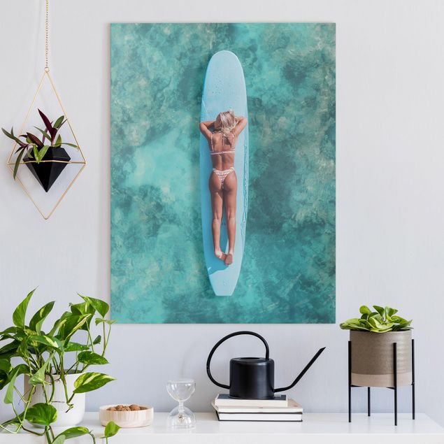 quadros de paisagens Surfer Girl With Blue Board