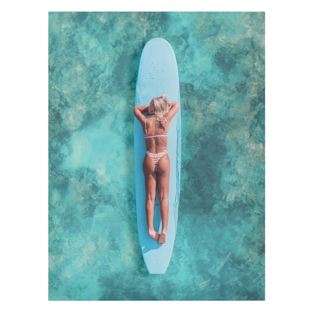 Telas decorativas praia Surfer Girl With Blue Board