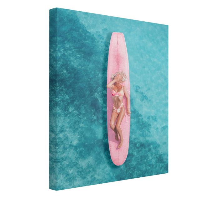 Telas decorativas paisagens Surfer Girl With Pink Board