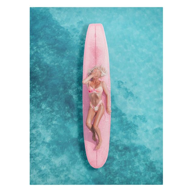 Telas decorativas praia Surfer Girl With Pink Board