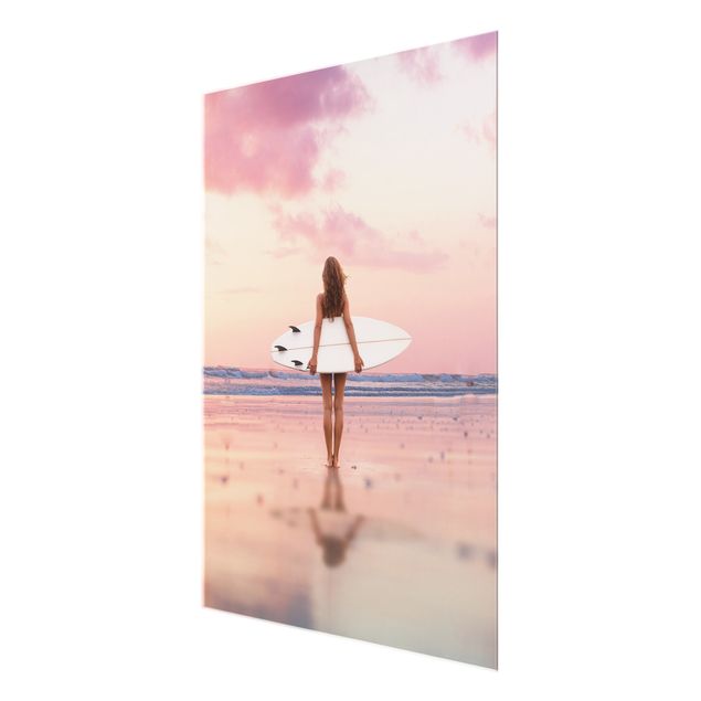 Quadros natureza Surfer Girl With Board At Sunset