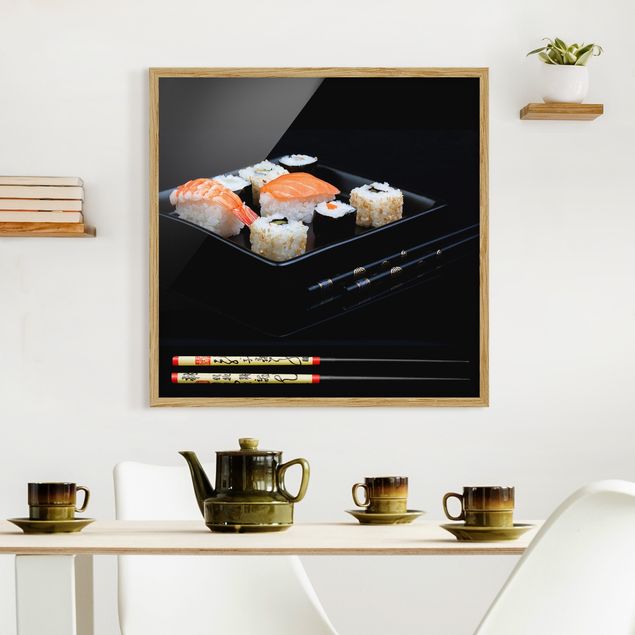 decoraçoes cozinha Sushi With Chop Sticks Black