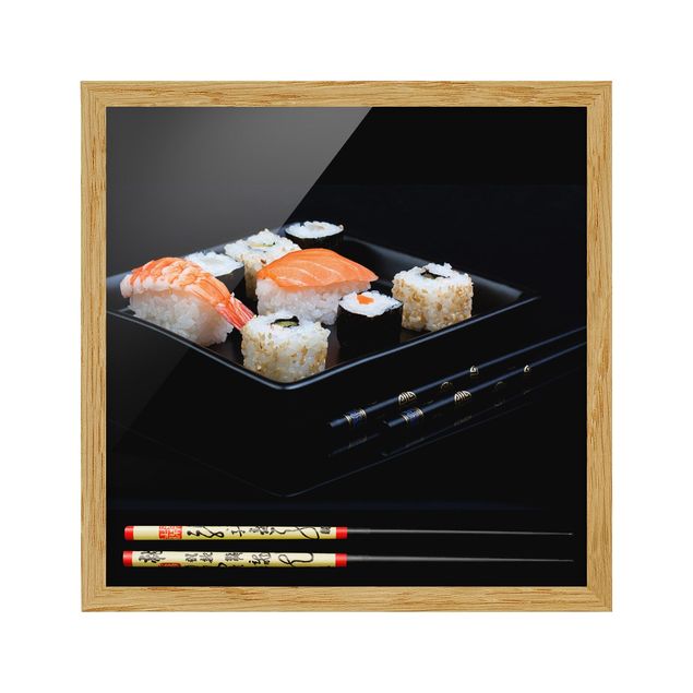 Quadros pretos Sushi With Chop Sticks Black