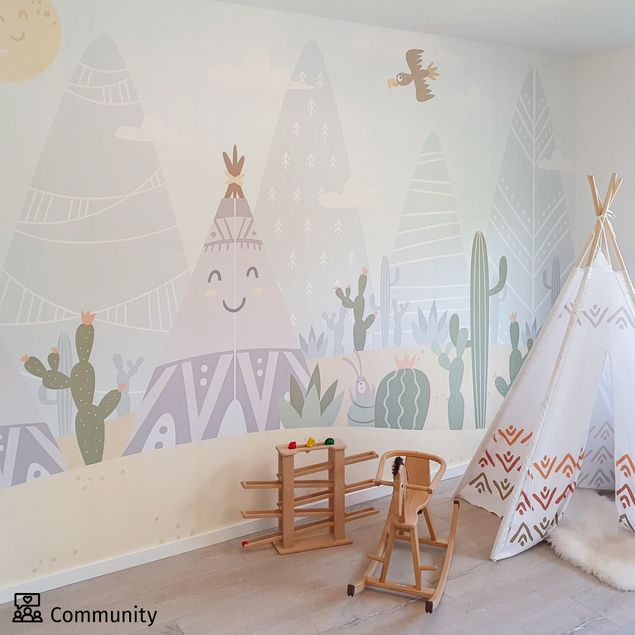 murais de parede Tepee With Cacti