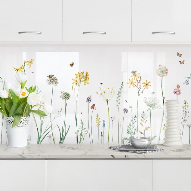 decoraçao para parede de cozinha Dancing butterflies on wildflowers