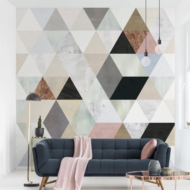 papel de parede geometria Watercolour Mosaic With Triangles I