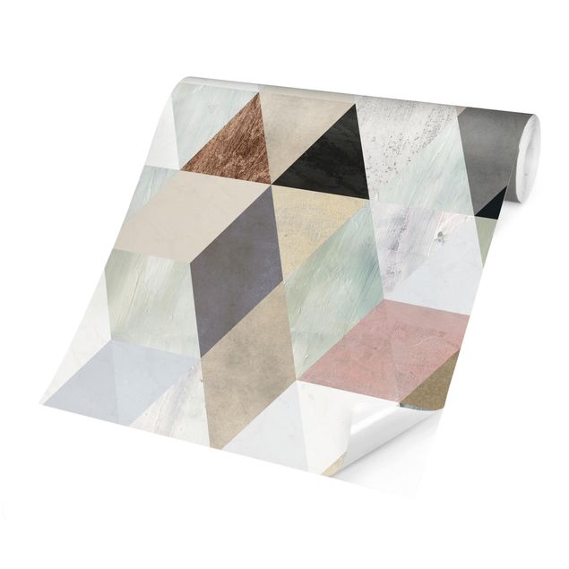 papel de parede moderno para sala Watercolour Mosaic With Triangles I