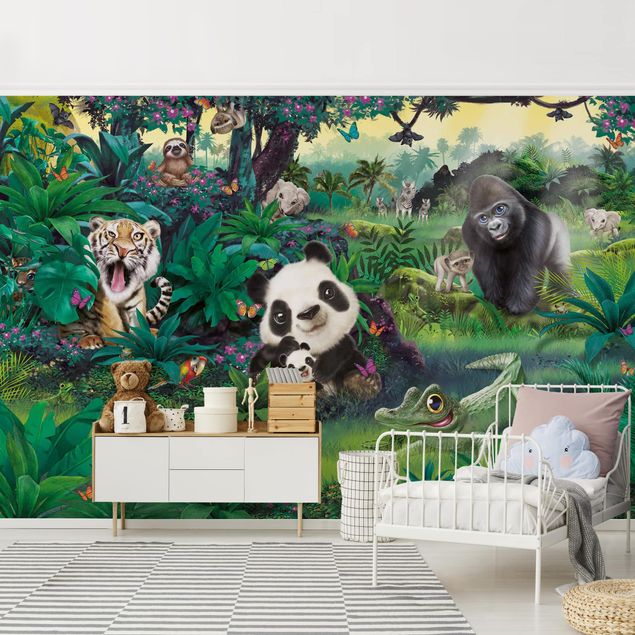papel de parede para quarto de casal moderno Animal Club International - Jungle With Animals