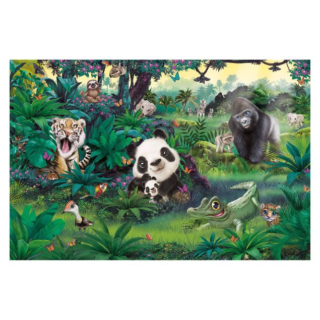 Papel de parede verde Animal Club International - Jungle With Animals