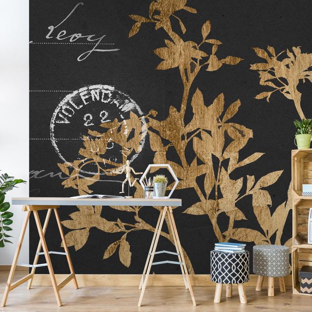 decoraçao para parede de cozinha Golden Leaves On Mocha II