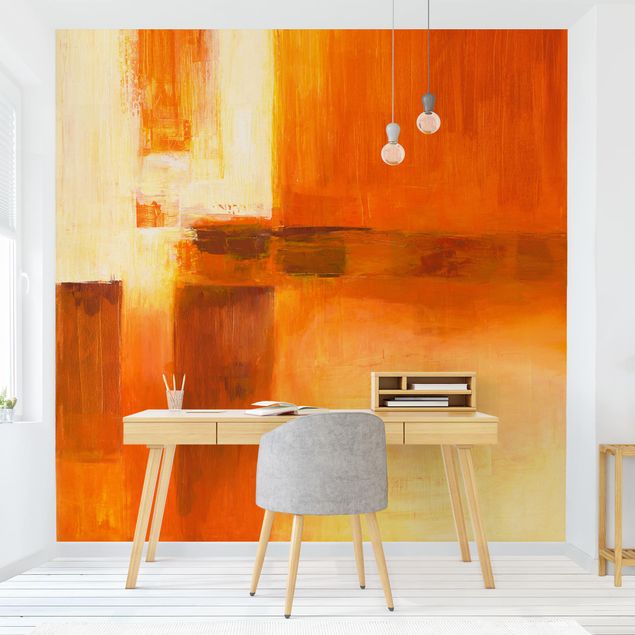 papel de parede moderno Petra Schüßler - Composition In Orange And Brown 01