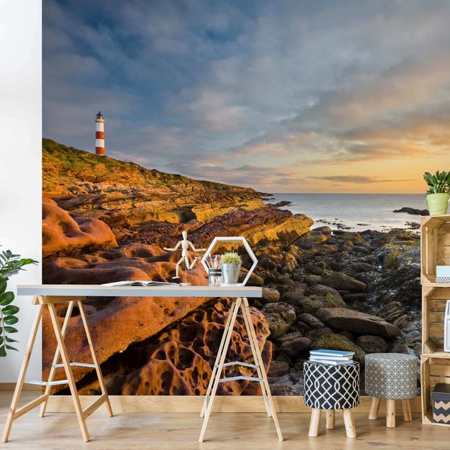 Papel de parede farol Tarbat Ness Lighthouse And Sunset At The Ocean