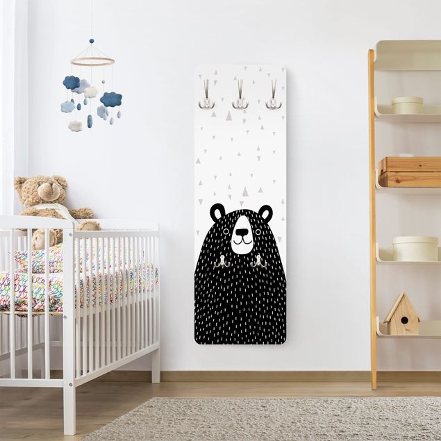 Cabides de parede em preto e branco Zoo With Patterns - Bear